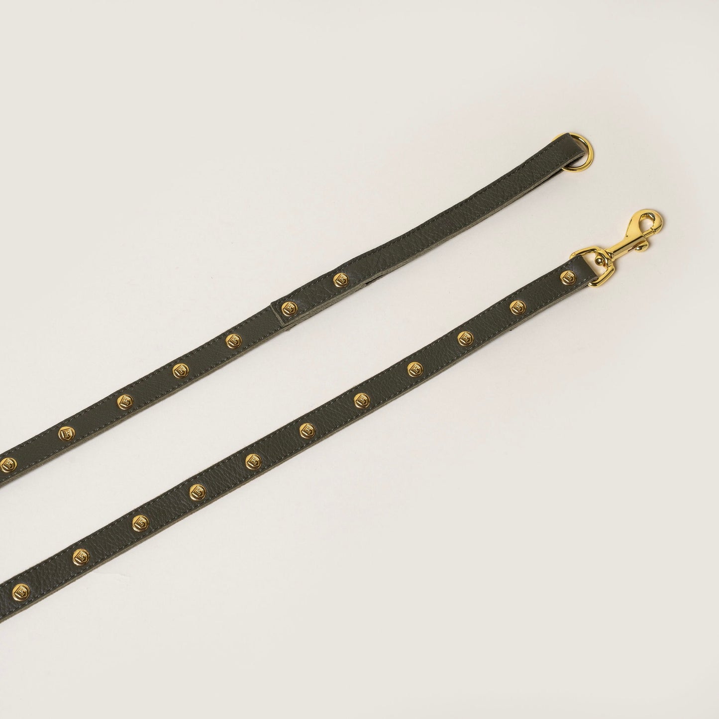 FINCH Beverly Hills Beverly Olive studded premium leather pet leash, solid brass 18k gold-tone studs, Made in USA