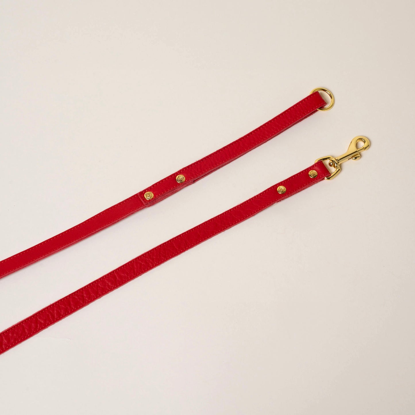FINCH Beverly Hills Roxbury Red classic premium leather pet leash, solid brass 18k gold-tone hardware, Made in USA