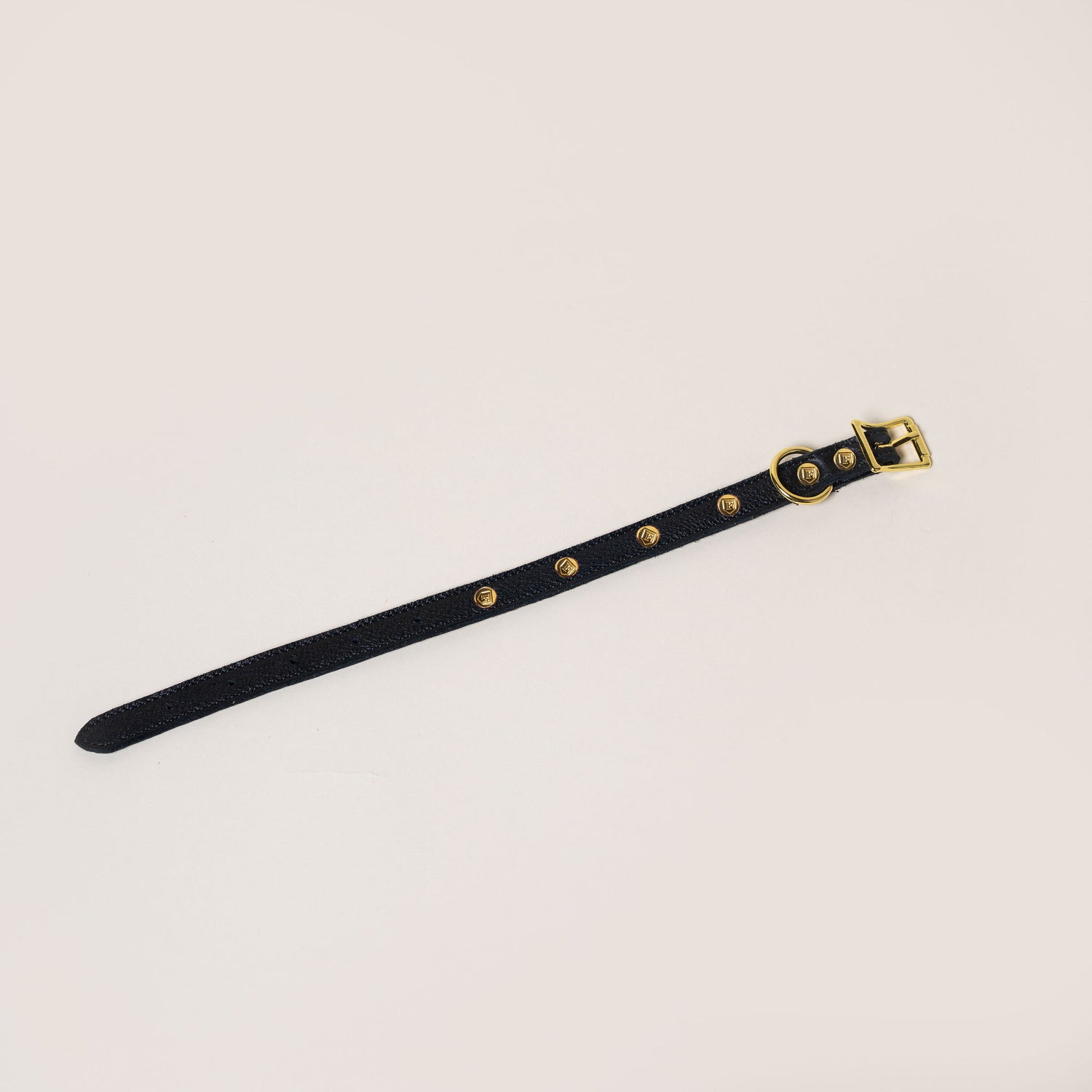 FINCH Beverly Hills Mulholland Black studded premium leather pet collar, solid brass 18k gold-tone studs, Made in USA