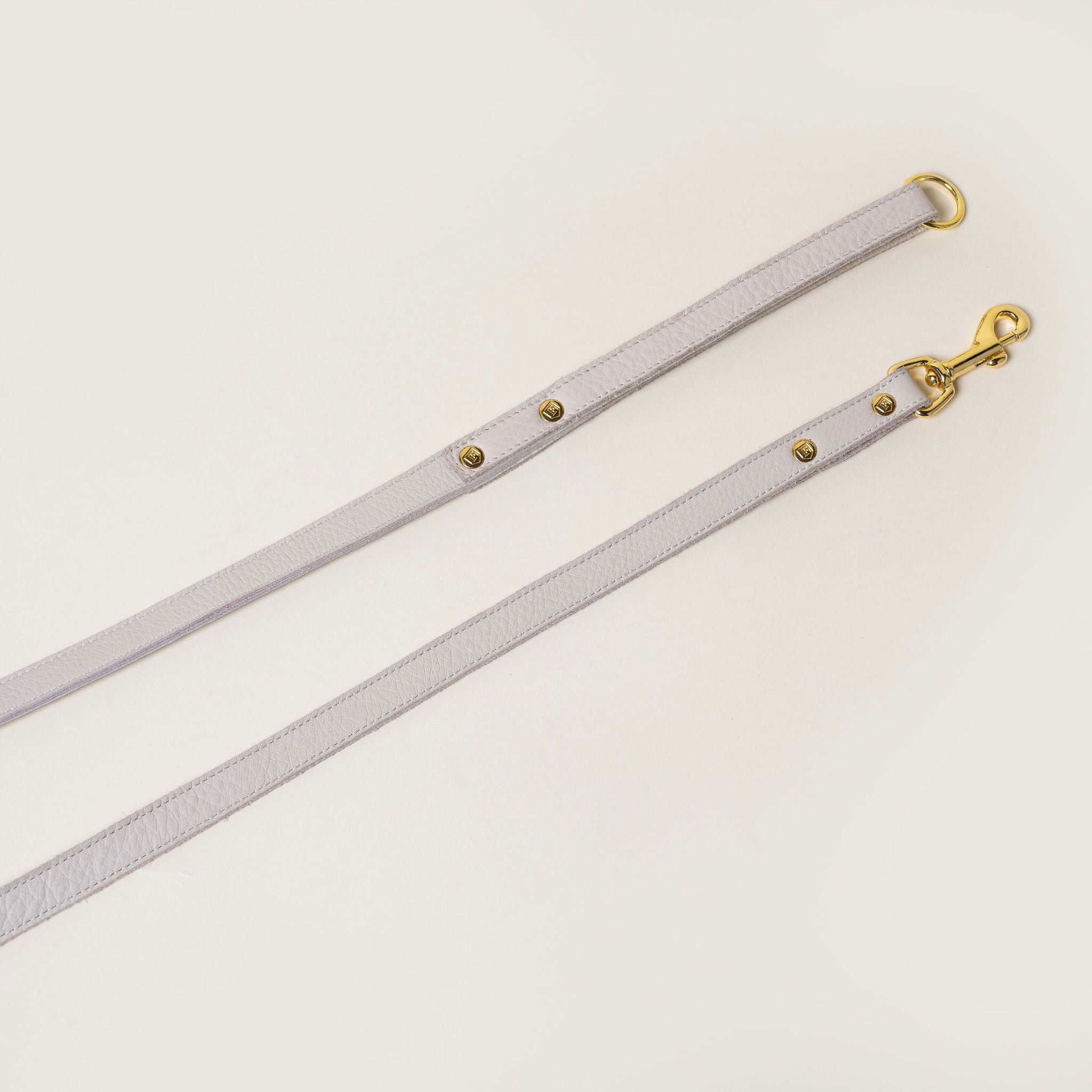 FINCH Beverly Hills Crescent Bone classic premium leather pet leash, solid brass 18k gold-tone hardware, Made in USA