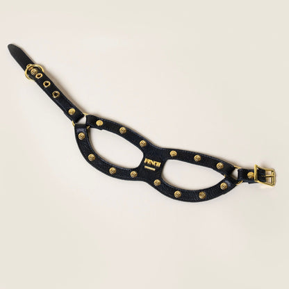 FINCH Beverly Hills Mulholland Black studded premium leather pet harness, solid brass 18k gold-tone studs, Made in USA