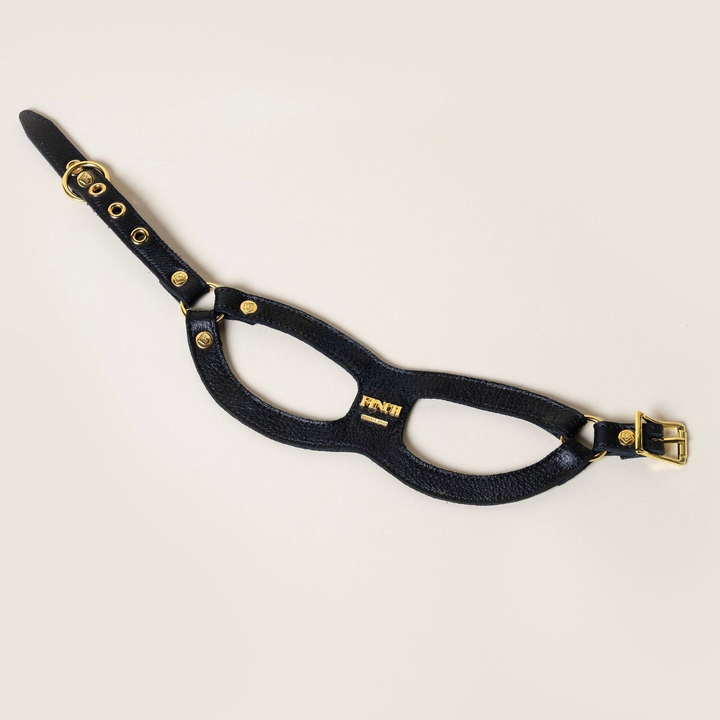FINCH Beverly Hills Mulholland Black classic premium leather pet harness, solid brass 18k gold-tone hardware, Made in USA