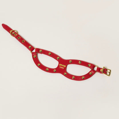 FINCH Beverly Hills Roxbury Red studded premium leather pet harness, solid brass 18k gold-tone studs, Made in USA