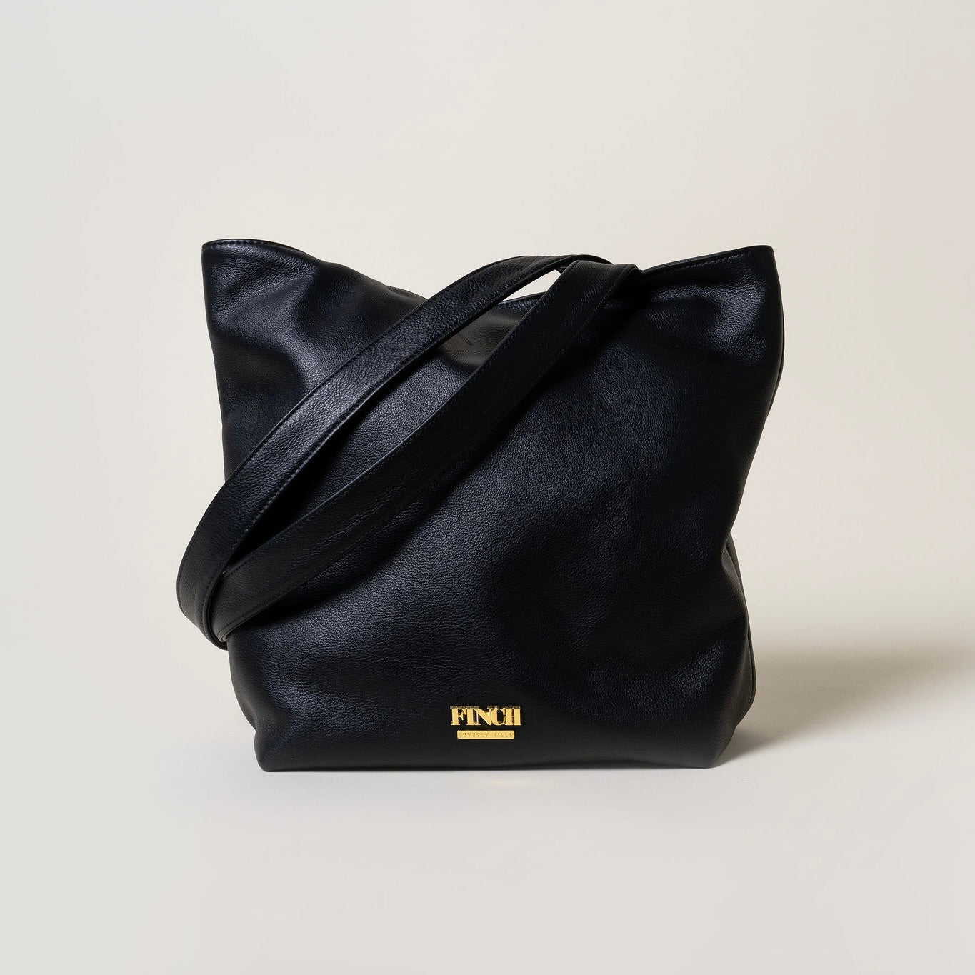 FINCH Beverly Hills Mulholland Black Signature Tote, handcrafted from supple premium leather, solid brass hardware in 18k gold-tone, Made in USA