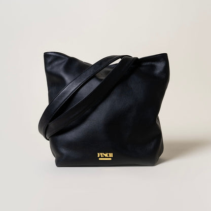 FINCH Beverly Hills Mulholland Black Signature Tote, handcrafted from supple premium leather, solid brass hardware in 18k gold-tone, Made in USA