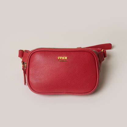 FINCH Beverly Hills Roxbury Red Signature Belt Bag, handcrafted from supple premium leather, solid brass custom FINCH hardware in 18k gold-tone, Made in USA