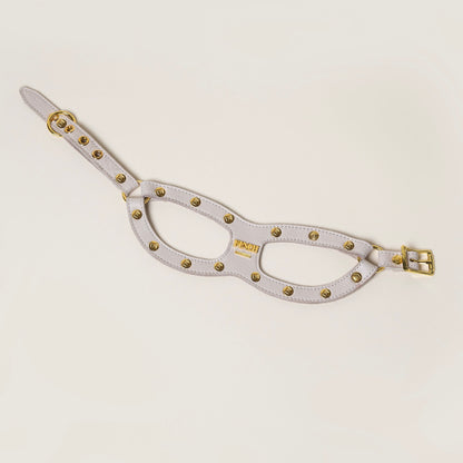 FINCH Beverly Hills Crescent Bone studded premium leather pet harness, solid brass 18k gold-tone studs, Made in USA