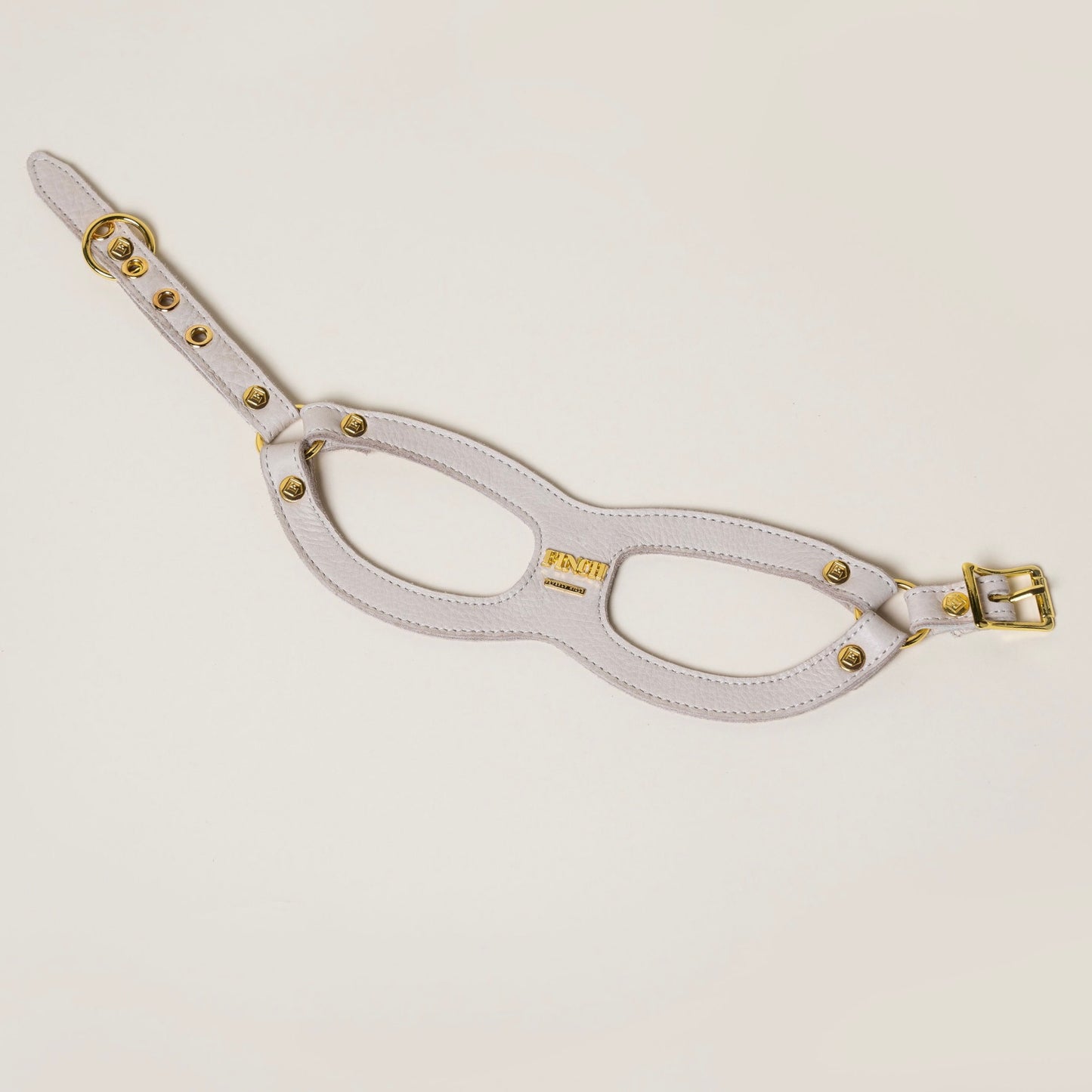 FINCH Beverly Hills Crescent Bone classic premium leather pet harness, solid brass 18k gold-tone hardware, Made in USA