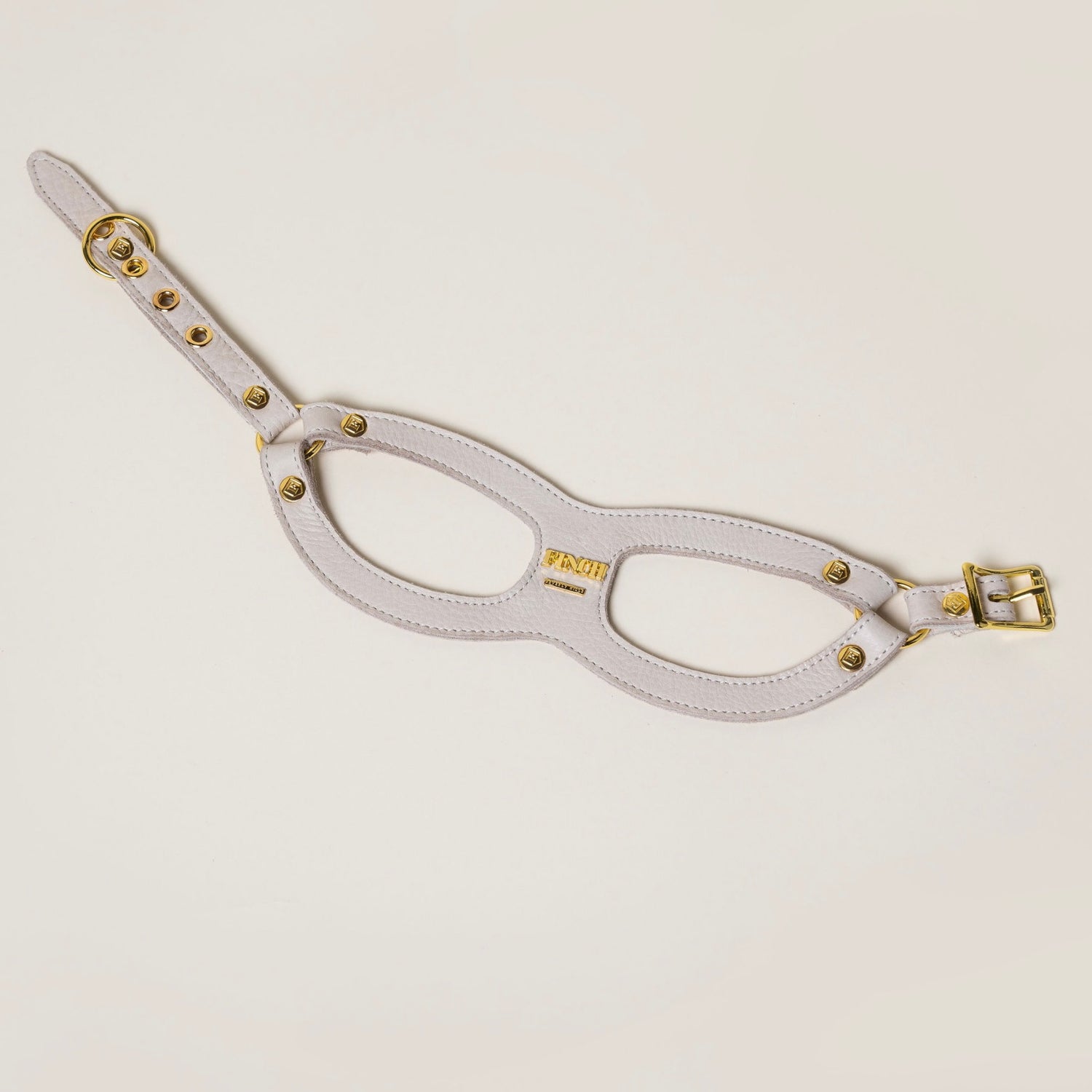 FINCH Beverly Hills Crescent Bone classic premium leather pet harness, solid brass 18k gold-tone hardware, Made in USA