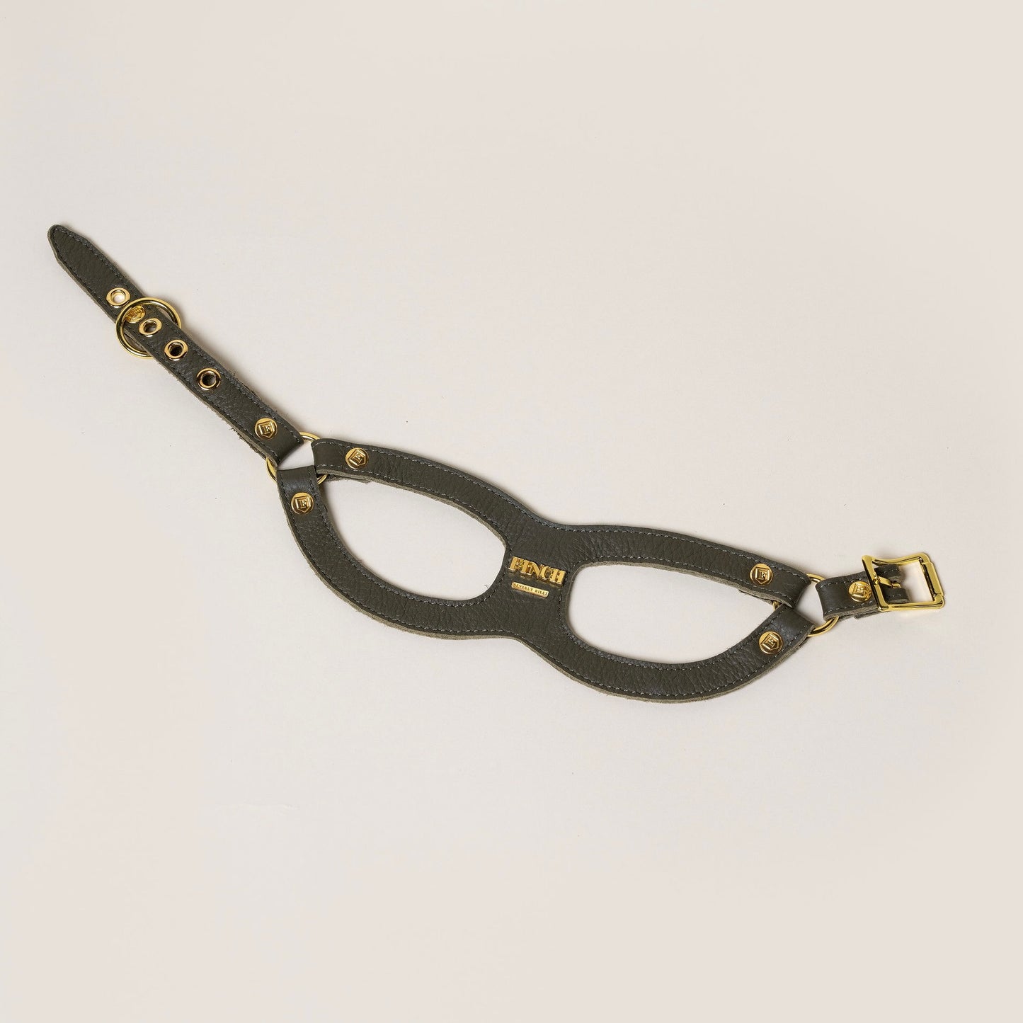 FINCH Beverly Hills Beverly Olive classic premium leather pet harness, solid brass 18k gold-tone hardware, Made in USA