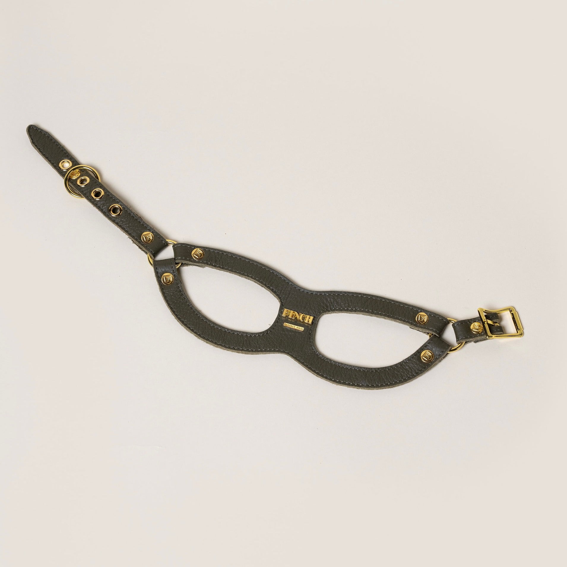 FINCH Beverly Hills Beverly Olive classic premium leather pet harness, solid brass 18k gold-tone hardware, Made in USA