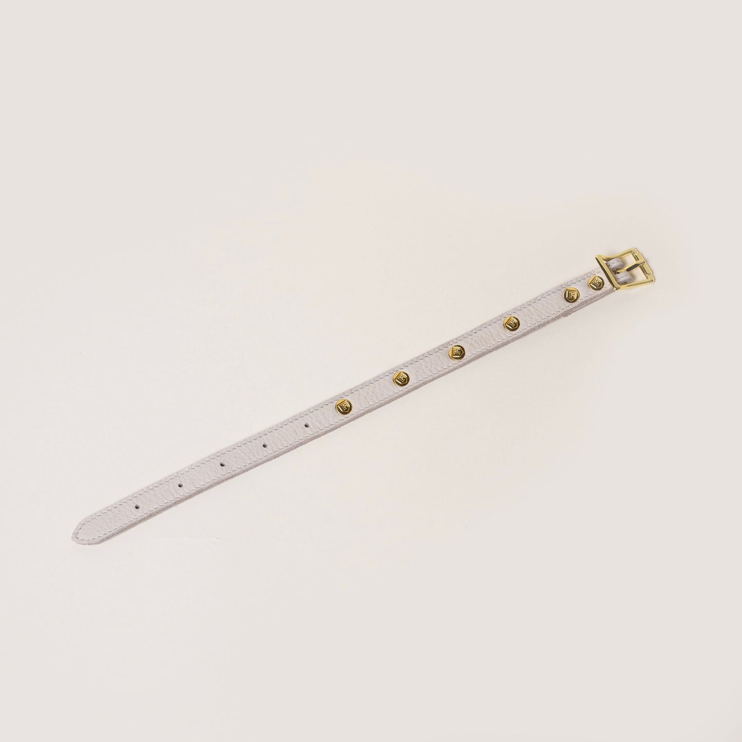 FINCH Beverly Hills Crescent Bone studded premium leather pet collar, solid brass 18k gold-tone studs, Made in USA