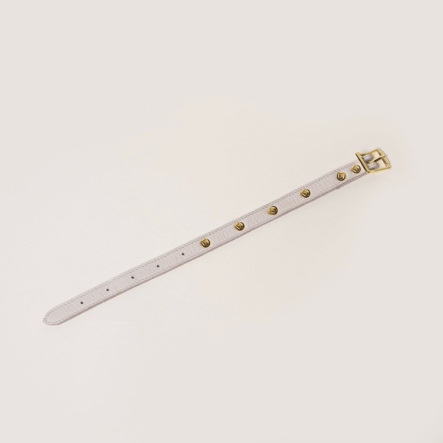 FINCH Beverly Hills Crescent Bone studded premium leather pet collar, solid brass 18k gold-tone studs, Made in USA