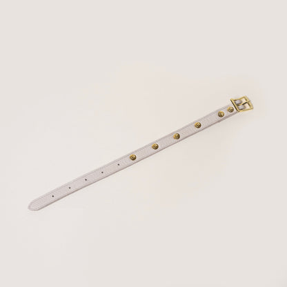 FINCH Beverly Hills Crescent Bone studded premium leather pet collar, solid brass 18k gold-tone studs, Made in USA