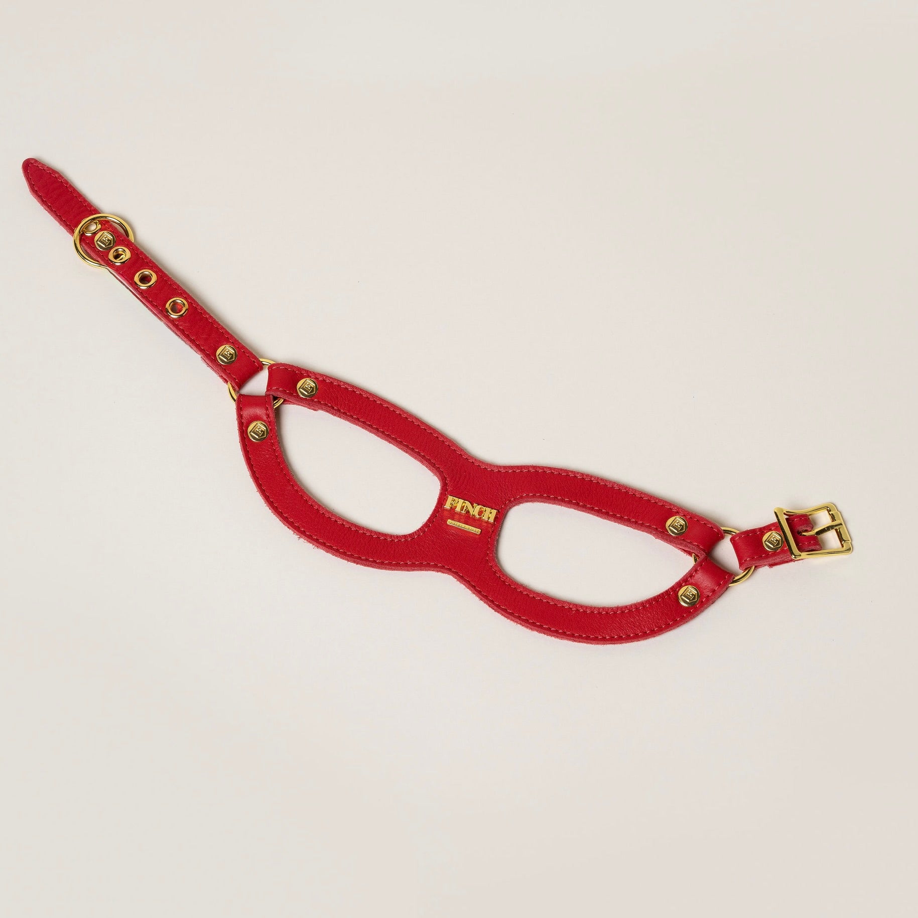 FINCH Beverly Hills Roxbury Red classic premium leather pet harness, solid brass 18k gold-tone hardware, Made in USA