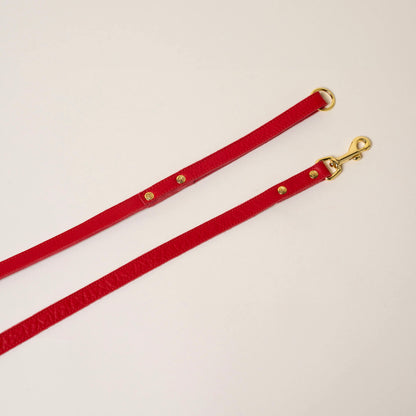 FINCH Beverly Hills Roxbury Red classic premium leather pet leash, solid brass 18k gold-tone hardware, Made in USA
