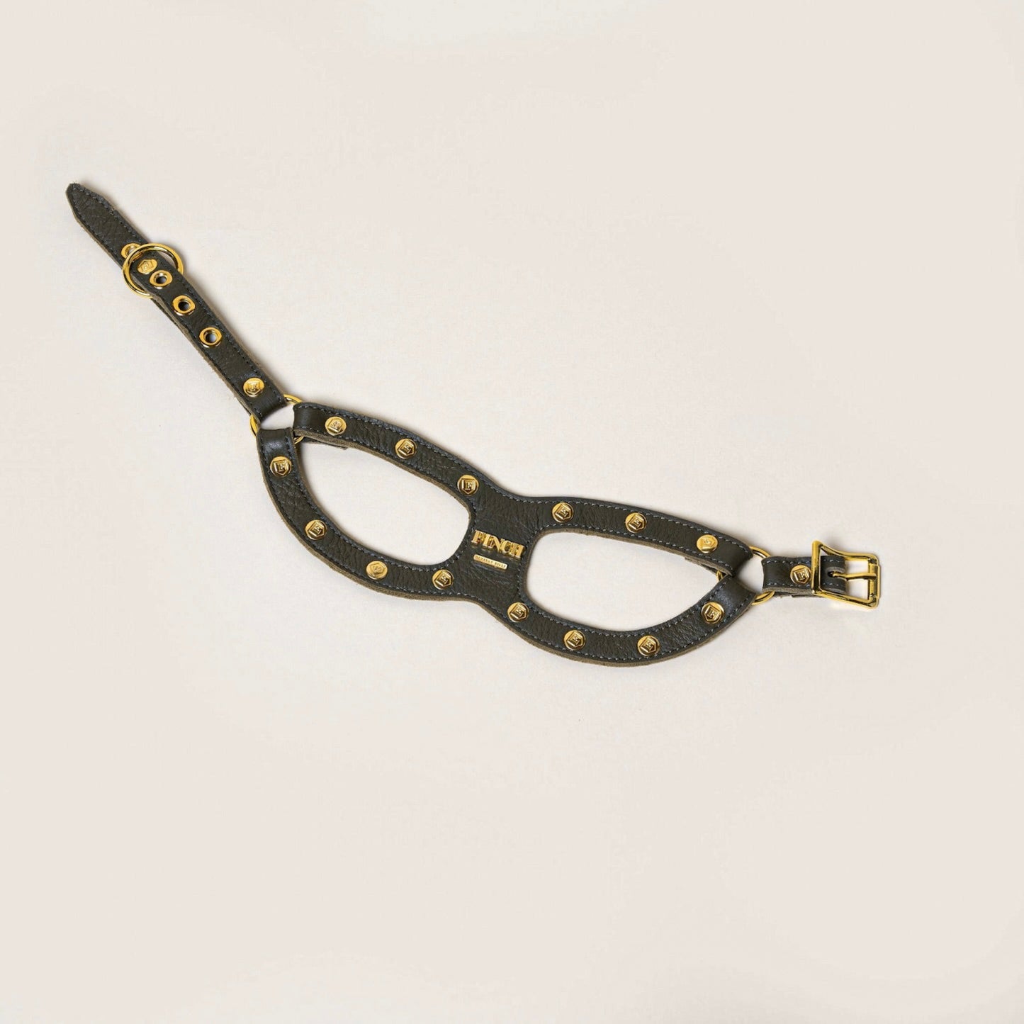 FINCH Beverly Hills Beverly Olive studded premium leather pet harness, solid brass 18k gold-tone studs, Made in USA
