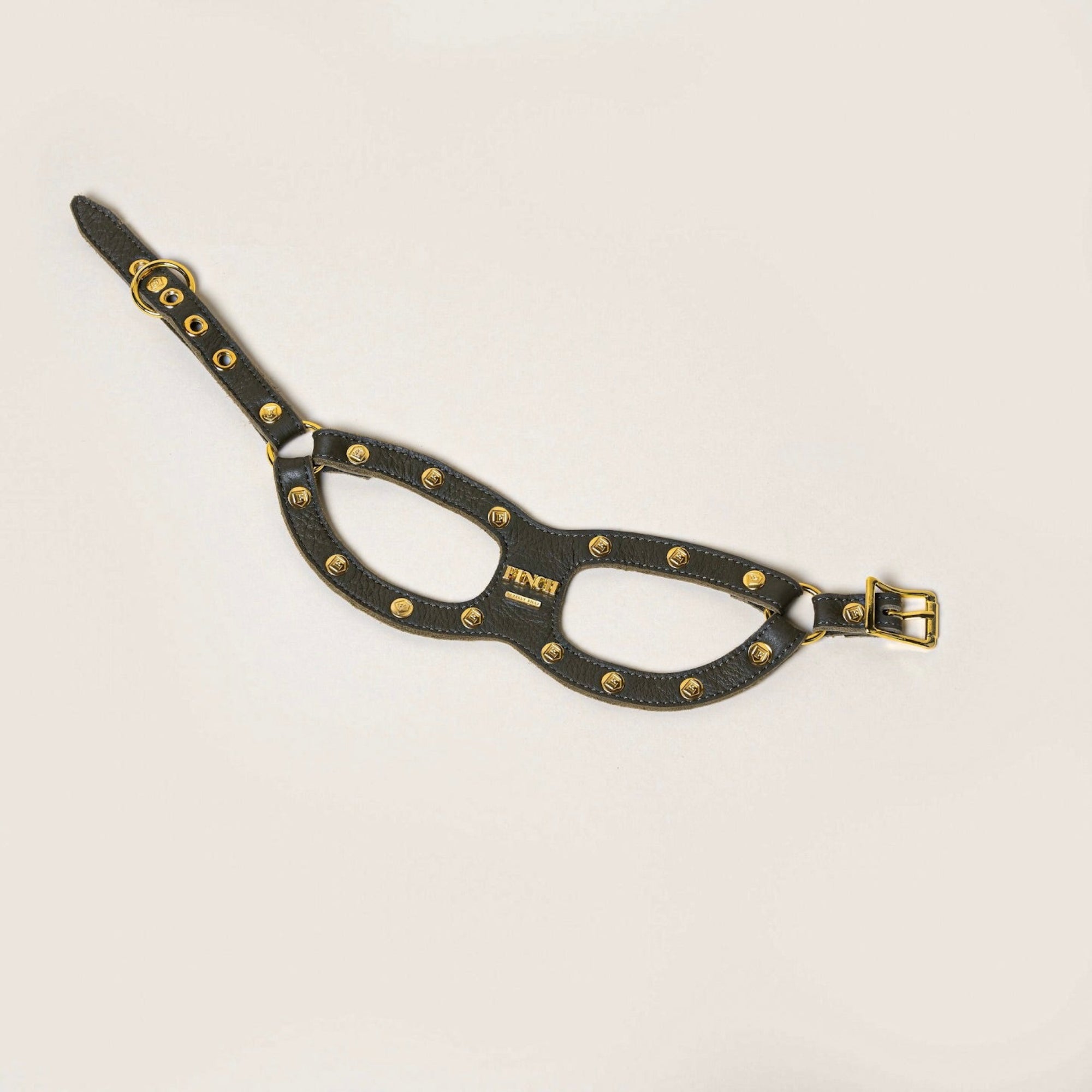 FINCH Beverly Hills Beverly Olive studded premium leather pet harness, solid brass 18k gold-tone studs, Made in USA