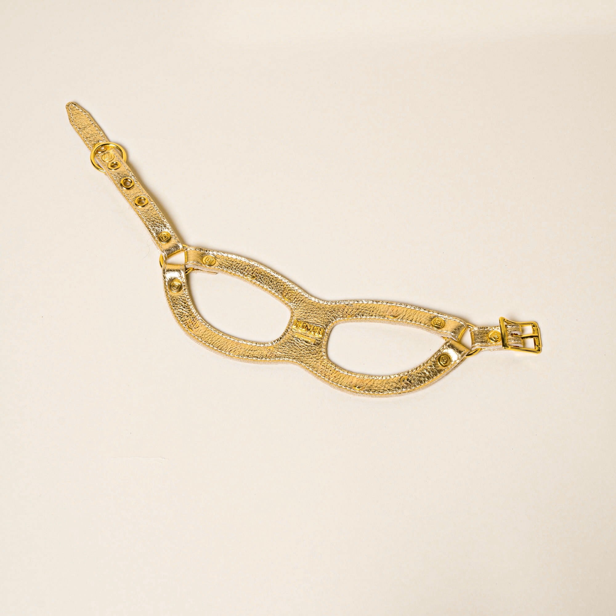 FINCH Beverly Hills Rodeo Gold classic premium leather pet harness, solid brass 18k gold-tone hardware, Made in USA