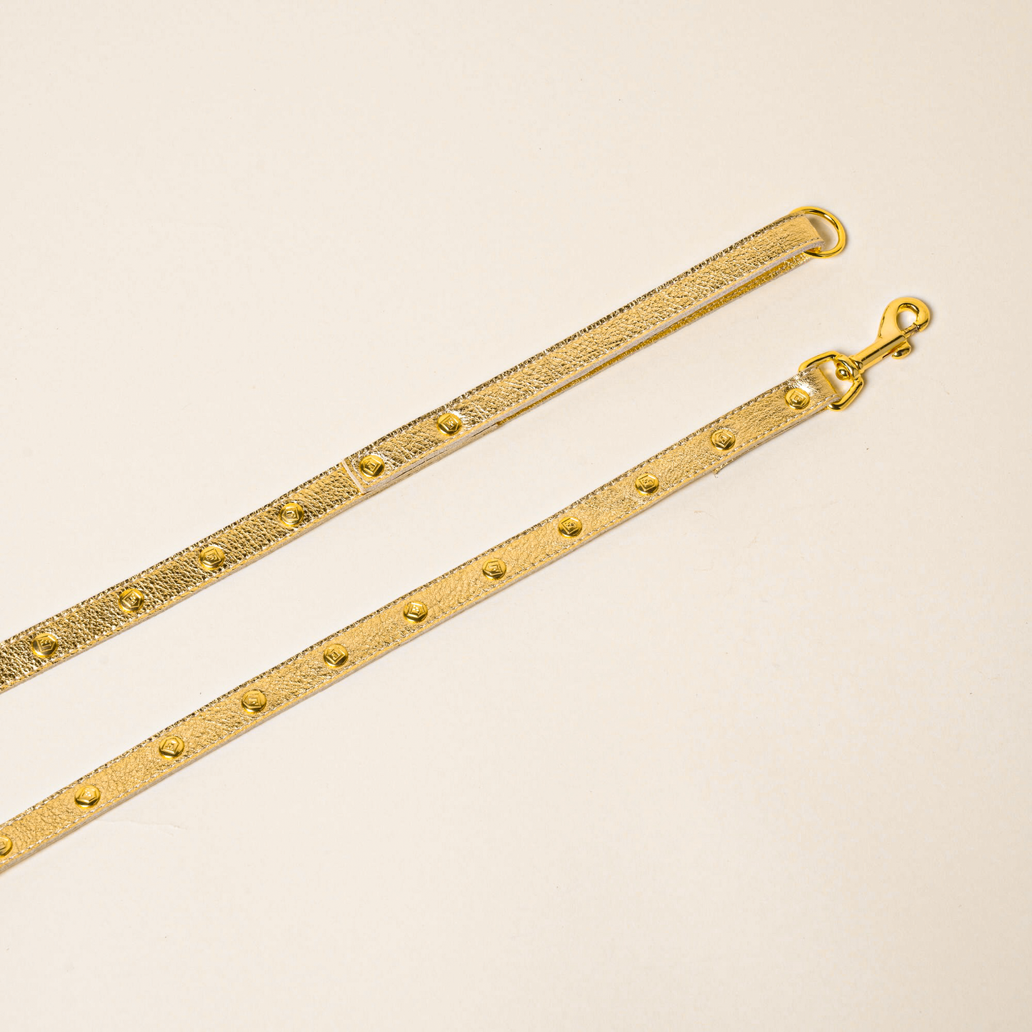 FINCH Beverly Hills Rodeo Gold studded premium leather pet leash, solid brass 18k gold-tone studs, Made in USA