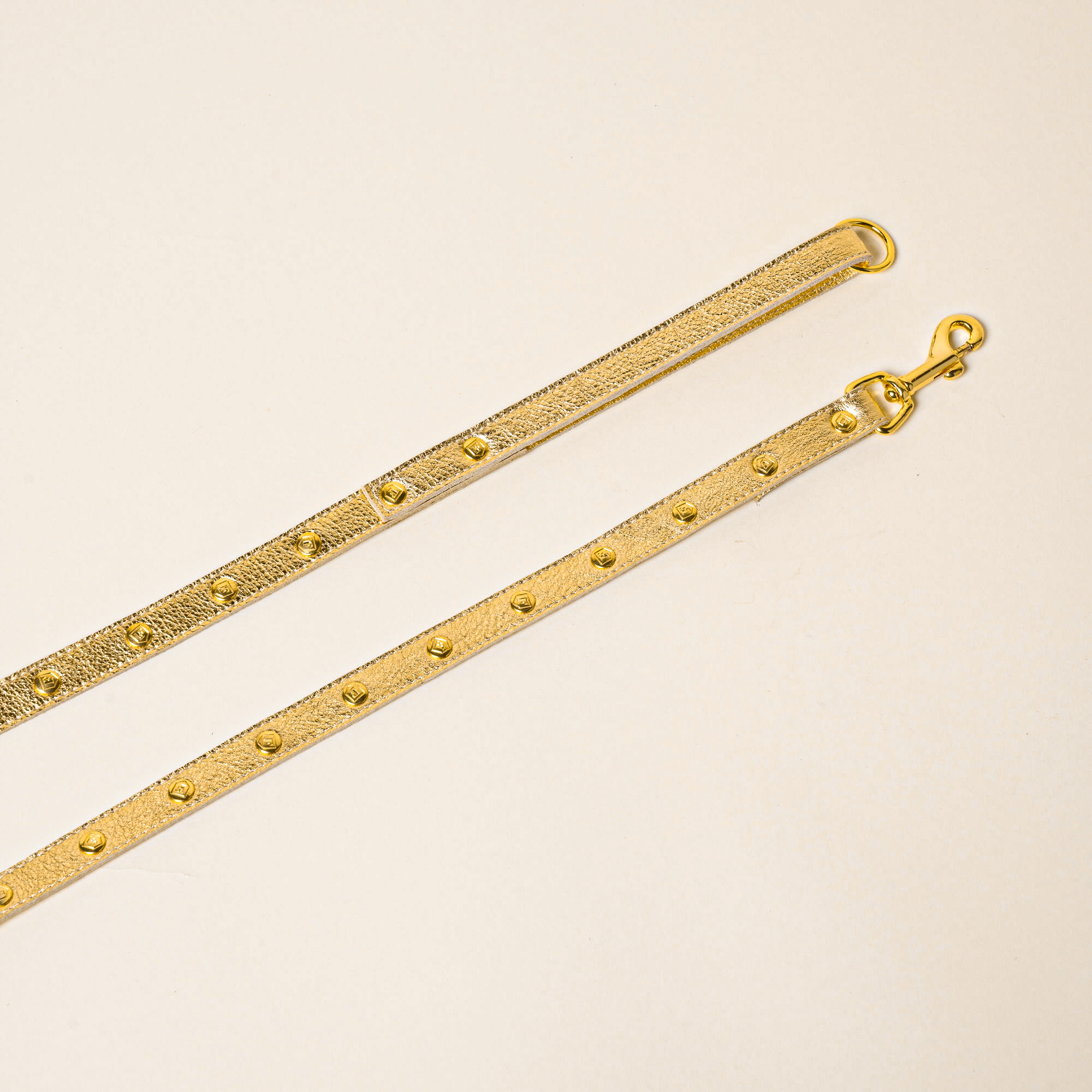 FINCH Beverly Hills Rodeo Gold studded premium leather pet leash, solid brass 18k gold-tone studs, Made in USA