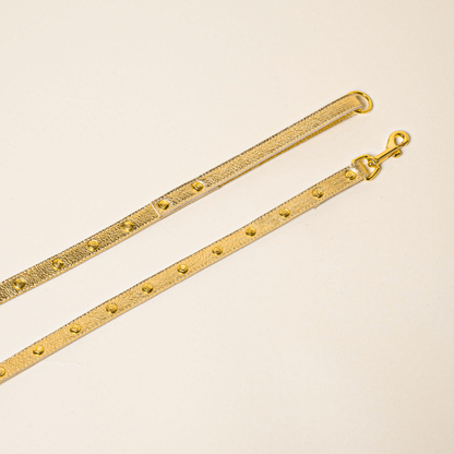FINCH Beverly Hills Rodeo Gold studded premium leather pet leash, solid brass 18k gold-tone studs, Made in USA